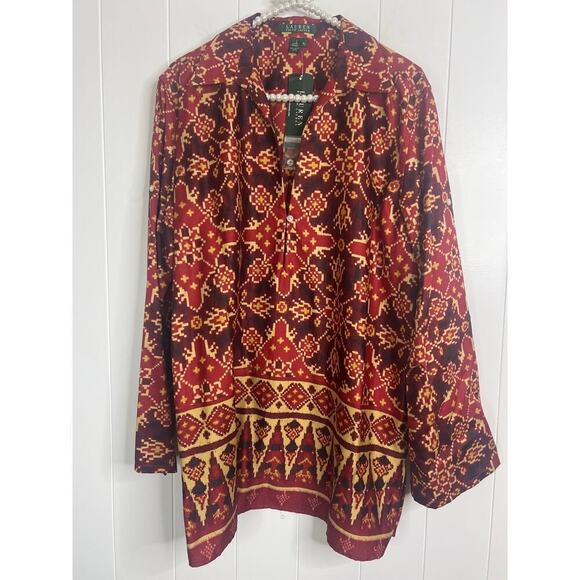 NWT Lauren Ralph Lauren Cotton Popover Tunic in Earthtones Size XL - Picture 1 of 5
